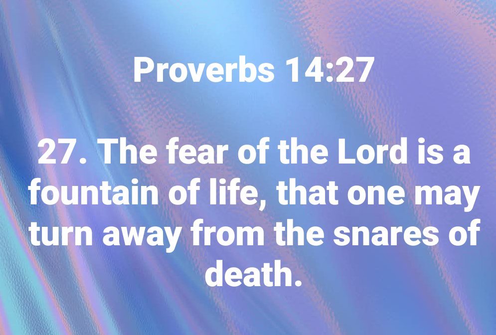 schmidt2200's tweet photo. Proverbs 14:27

27. The fear of the Lord is a fountain of life, that one may turn away from the snares of death. https://t.co/kdlWh4zkU8