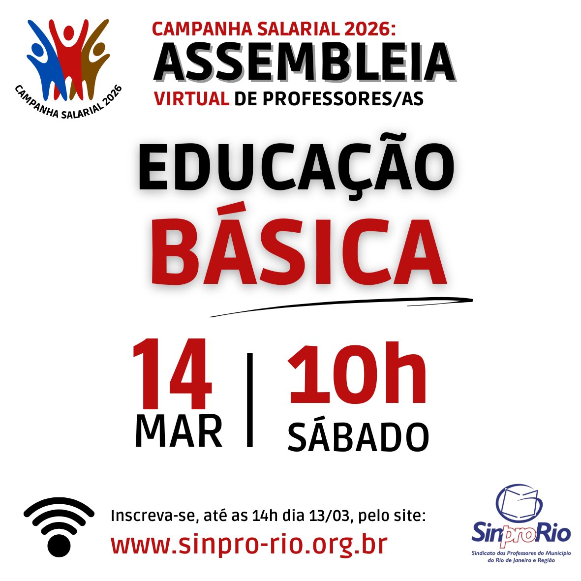 Camp. Salarial 2026 – ED. BÁSICA: assembleia on-line dia 14/3, às 10h!
Professor/a, a Campanha Salarial 2026 da Educação Básica começou e sua participação é fundamental! Inscreva-se já para participar em sinpro-rio.org.br/principal/camp…
