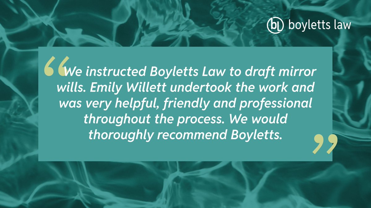 BoylettsLegal's tweet photo. We’re delighted to share this recent review from one of Emily Willett's clients. 

If you would like to make a Will, or you're just looking for advice, our Wills &amp; Estate Planning team is here to assist you: https://t.co/RxjUUEGQsb

#FeedbackFriday #LawFirm #EstatePlanning https://t.co/NHbwNTLH2p