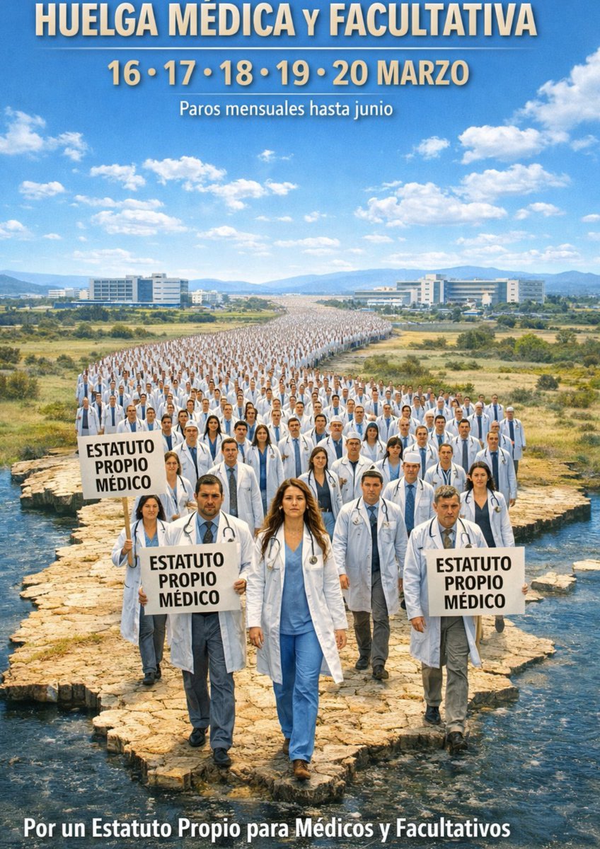 Seguimos defendiendo un #EstatutoPropio que reconozca nuestra responsabilidad, formación y condiciones laborales.
Segunda semana.
Huelga Nacional Indefinida del 16 al 20 de marzo. 
#HuelgaMédica  y #Facultativa 
‼️Ahora o Nunca‼️
🥼🩺🥼
#CLM #SESCAM #España