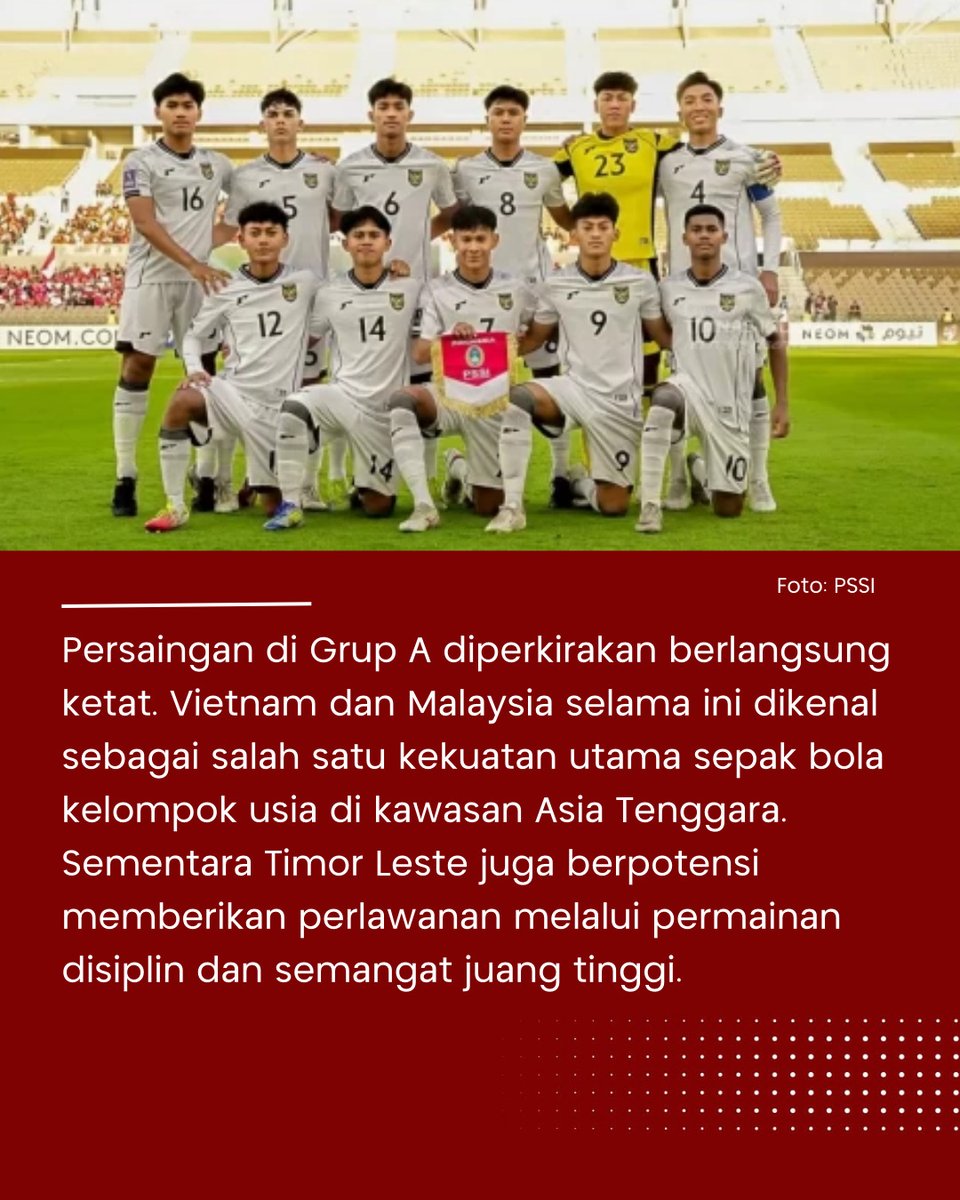 SINDOnews's tweet photo. Timnas Indonesia U-17 tergabung di Grup A pada ajang ASEAN U-17 Boys Championship 2026 setelah hasil undian resmi diumumkan di Jakarta, Jumat (6/3/2026). Turnamen dijadwalkan berlangsung pada 11-23 April 2026 mendatang
Baca Selengkapnya di
https://t.co/efoWYINmjl
#HasilDrawing #TimnasU17 #TimnasIndonesia #PialaAFFU17 #TimnasDay #KurniawanDwiYulianto #JawaTimur #SindoNews