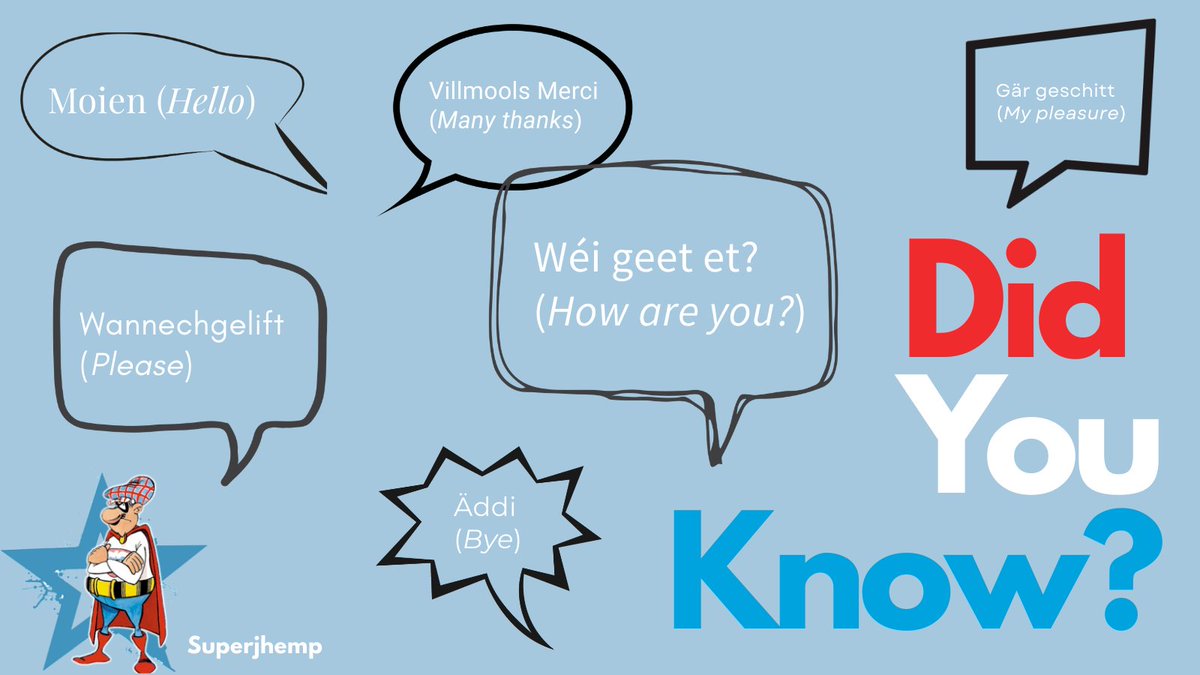 LUinCopenhagen's tweet photo. 🗨️ 🇱🇺 Did you know? Luxembourgish is a West Germanic language and one of the official languages of Luxembourg! About 390 000 people speak Luxembourgish worldwide. #Luxembourg #Luxembourgish #Moien #funfact https://t.co/YYL2iOLBI5