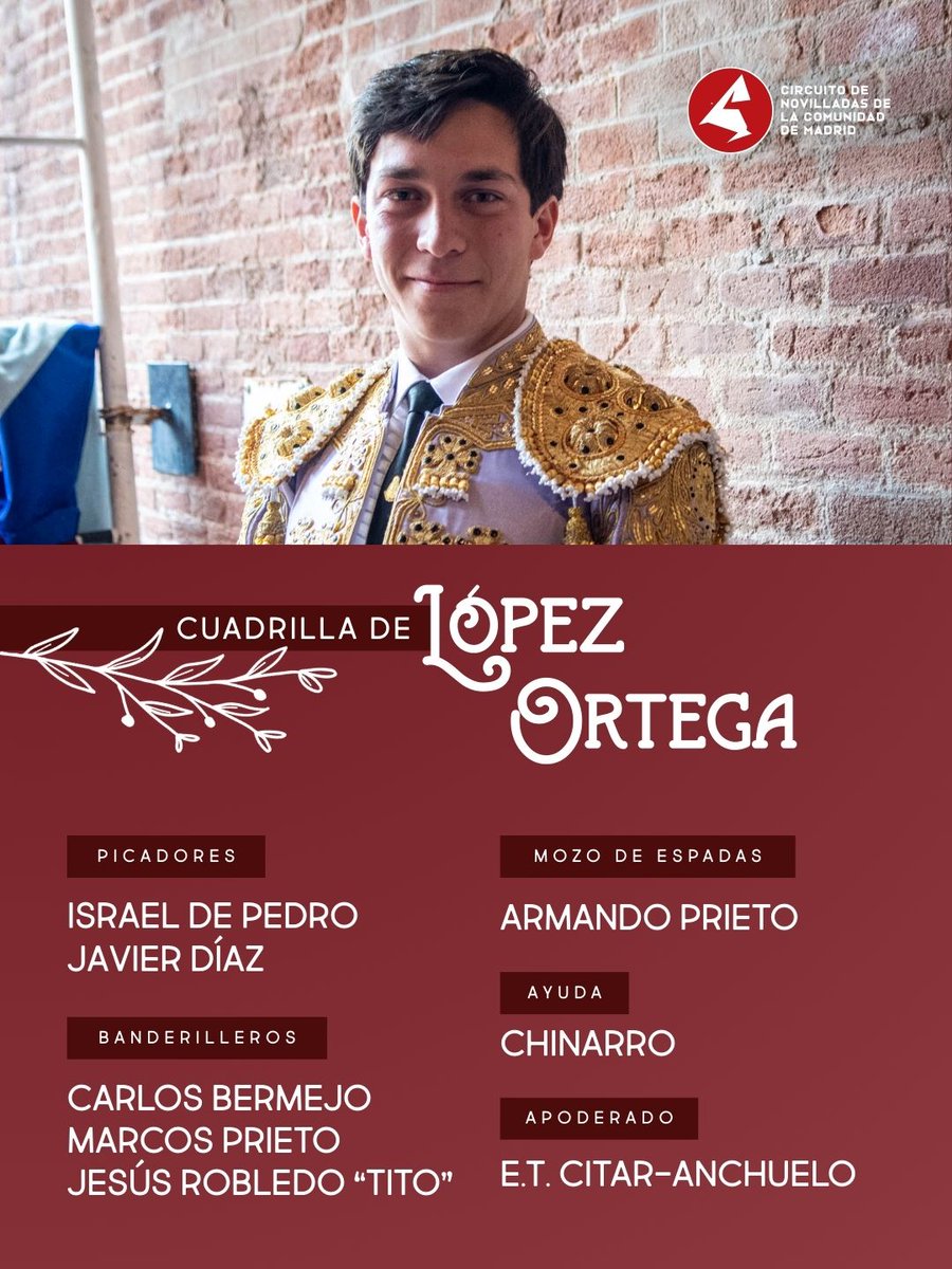 ‍🙋‍♂️ 𝗖𝗨𝗔𝗗𝗥𝗜𝗟𝗟𝗔𝗦 | Los hombres que acompañarán a Rafael de la Cueva y López Ortega
 
👉🏼 A las 18h en San Agustín del Guadalix 📍