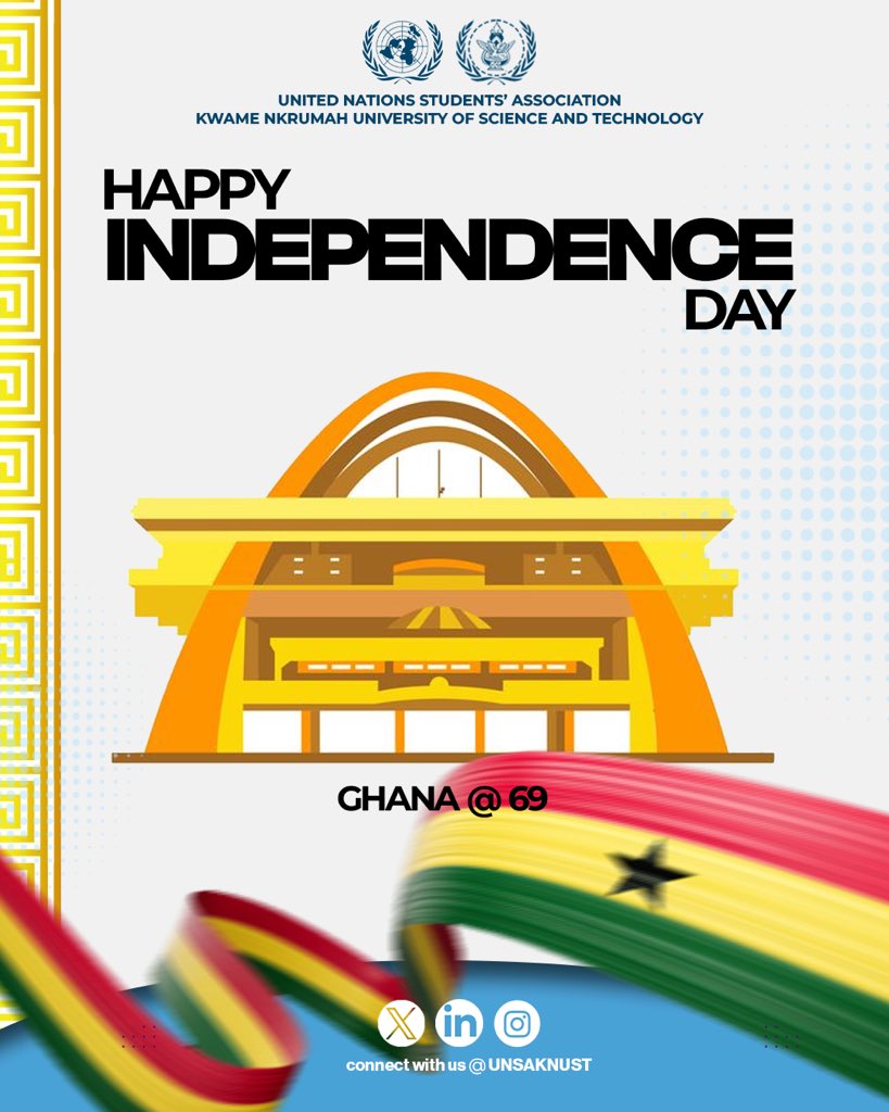 UNSAKNUST's tweet photo. Happy 69th Independence Day, Ghana! 🇬🇭
Celebrating freedom, unity, and the pride of our nation. Happy Independence Day! 🎉 #ghana@69 #voknust #unsaknust https://t.co/pXB684crNV