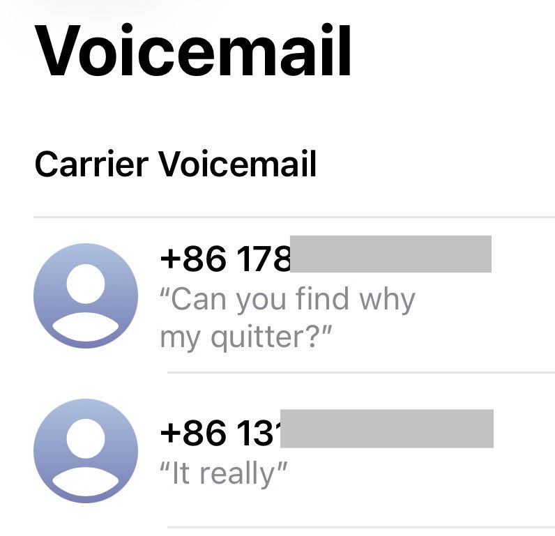 因为某种我懒得解释的原因，我的 iPhone 一直是英语界面，然后我就会看到这样的语音邮箱。
但今天最新这条就很精准：Can you find 外卖柜？
#我快乐死了
