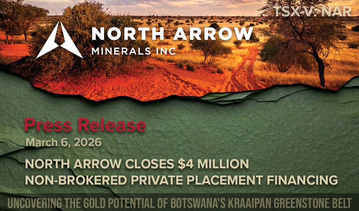 Press Release: North Arrow is pleased to announce that further to the press releases dated January 21 and 23, 2026, the Company has closed its $4 million financing.  northarrowminerals.com/news-media/new…