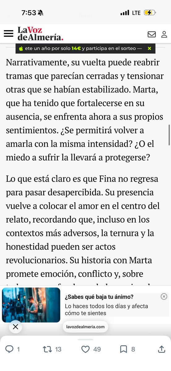 #Mafin “Narrativamente, su vuelta puede reabrir tramas que parecían cerradas y tensionar otras que se habían estabilizado. Marta, que ha tenido que fortalecerse en su ausencia, se enfrenta ahora a sus propios sentimientos. ¿Se permitirá volver a amarla con la misma intensidad? ¿O