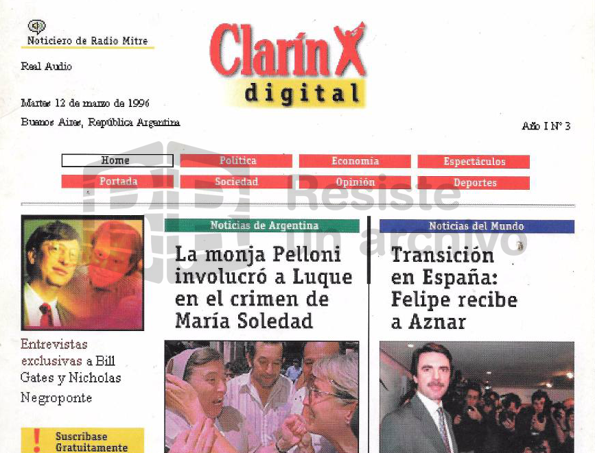 resistearchivo's tweet photo. Nace Clarín Digital, el diario en Internet.
#UnDiaComoHoy #Marzo1996 #Hace30años https://t.co/dON297vooo