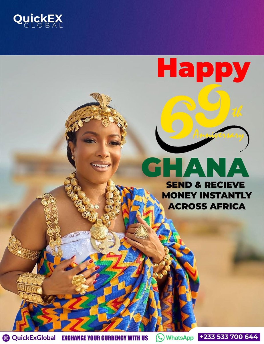 QuickExGlobal's tweet photo. Forward Ever, Backward Never !!!
Happy 69th Independence Day Motherland  🇬🇭Ghana 🇬🇭 

#HappyIndependenceDay ￼ #quickexglobal #bnationgroup https://t.co/qsbvEkp53q