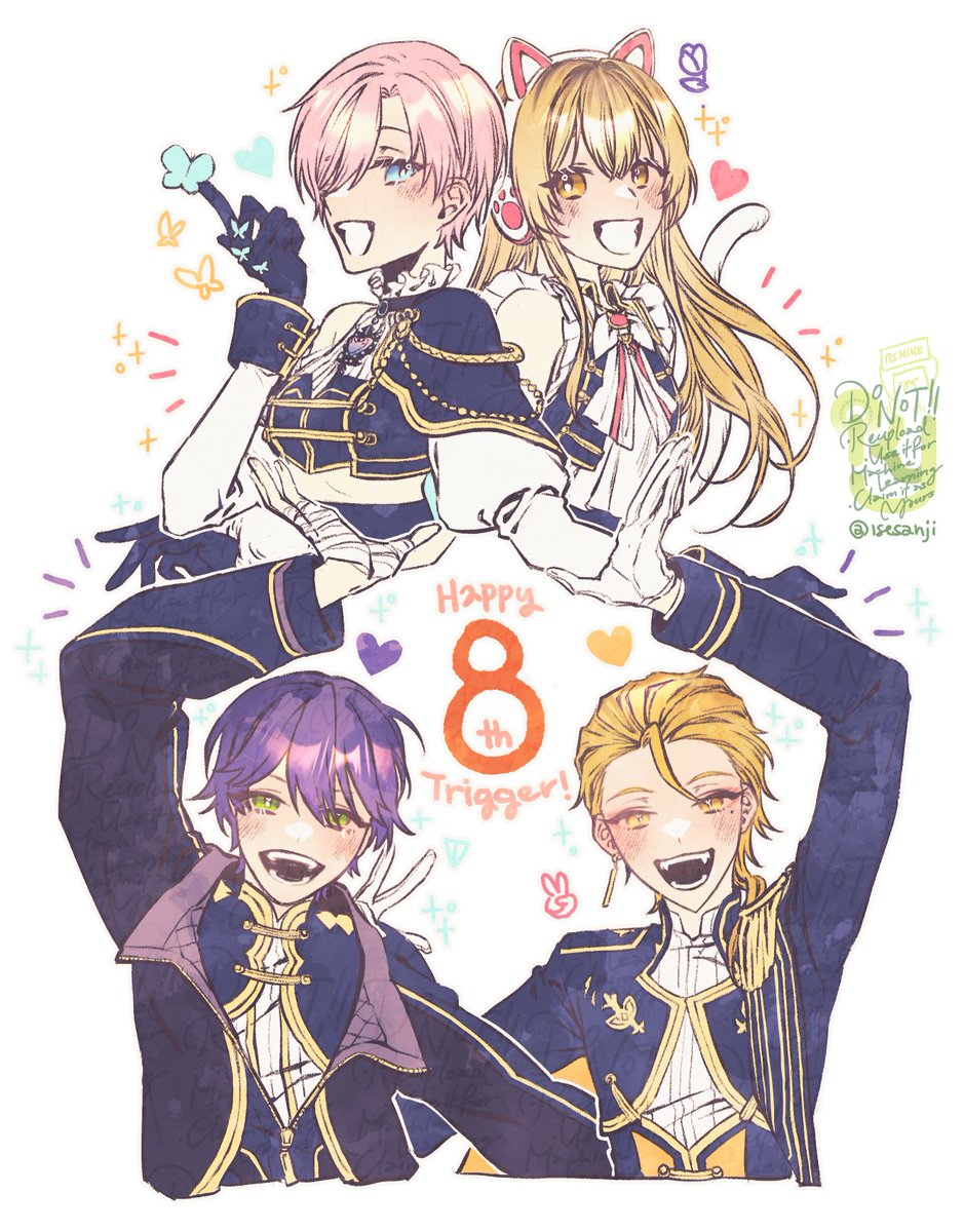 8周年おめでとうございます💜🩵🧡🩷
9年目もいっぱい楽しんでください！
#金剛力也像 #絵ガク #りりあーと #むぎあーと 
#剣持刀也8周年 #伏見ガク8周年 #夕陽リリ8周年 #家長むぎ8周年