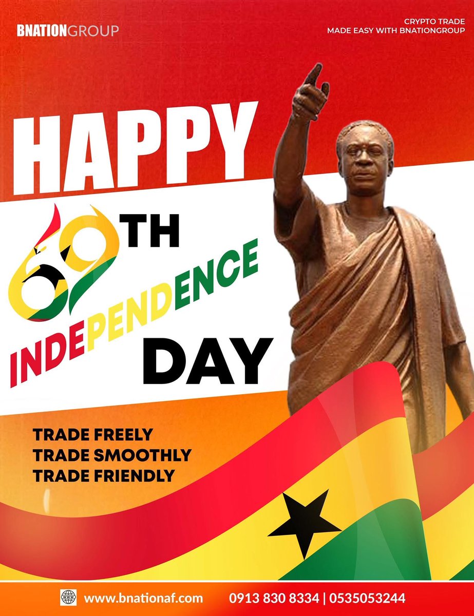 BnationGroup's tweet photo. Happy 69th Independence Day, Ghana

Let's honour the vision of Kwame Nkrumah, the sacrifices of Ghana ancestors, and the strength of every Nigeria’s &amp; Ghanaian who continues to push the nation forward.

#bnationgroup #GhanaAt69 #HappyIndependenceDay https://t.co/b0QTFzrPJC