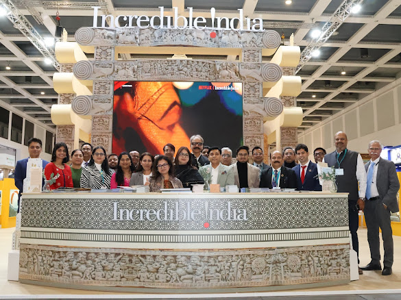tourismgoi's tweet photo. Day 3 at #ITBBerlin 2026 concluded on a vibrant note.

The Ministry of Tourism, Government of India, continued its engagement with global travel trade through a series of productive B2B meetings at the #IncredibleIndia Pavilion. https://t.co/7vQRKbT7T2