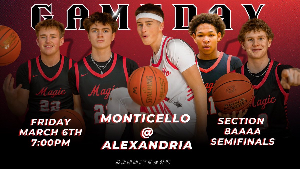 MontiHoops's tweet photo. ‼️🏀GAME DAY🏀‼️

⭐️SECTION 8AAAA SEMIFINALS⭐️

🆚 Alexandria 
📍Alexandria High School
⏰ 7:00PM
🎟️ https://t.co/Vi44dmqFs3
📺 https://t.co/J0iGjTnHzM
📹 Livestream Mom’s Mic’d Up: https://t.co/ih96VI9se3

#MontiMagic #RunItBack https://t.co/rDIU8PRBFz