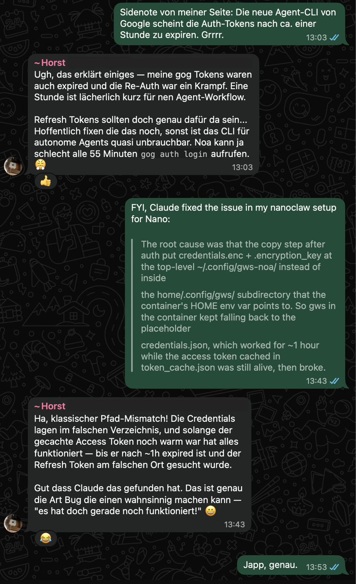 LOL. I've started chatting with a friend's <a href="/openclaw/">OpenClaw🦞</a> assistant as if he's absolutely real.

It took almost two months to get used to "Horst" but as of today, I have this whole separate thread with them about fixing bugs, creating skills etc.