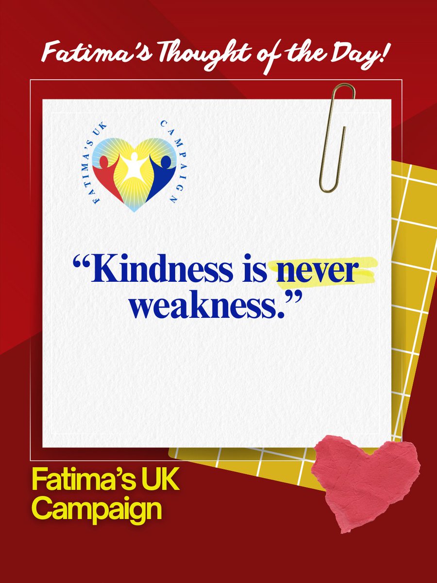 FatimaWh1tbread's tweet image. Fatima’s Thought of the Day: “Kindness is never weakness.”

Today’s Thought:
It takes strength to stay kind in a harsh world. Compassion is courage in action.

#FatimasUKCampaign #FatimaWhitbread #KindnessIsStrength #CareLeaversMatter #LeadWithHeart