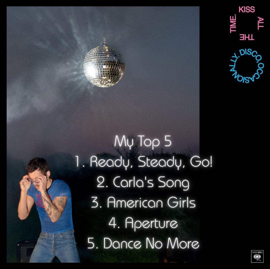 Kiss All The Time. Disco, Occasionally. อาจจะไม่ใช่อัลบั้มที่ดีที่สุดของ Harry Styles​ แต่ก็เป็นงานที่ไม่ขี้ริ้วขี้เหร่​อะไรเลย น่าจะต้องใช้เวลาละเมียดกับเค้านิดนึง

And this is my top 5

#HarryStyles #kissallthetimediscooccasionally #MusicTwit #MyTop5