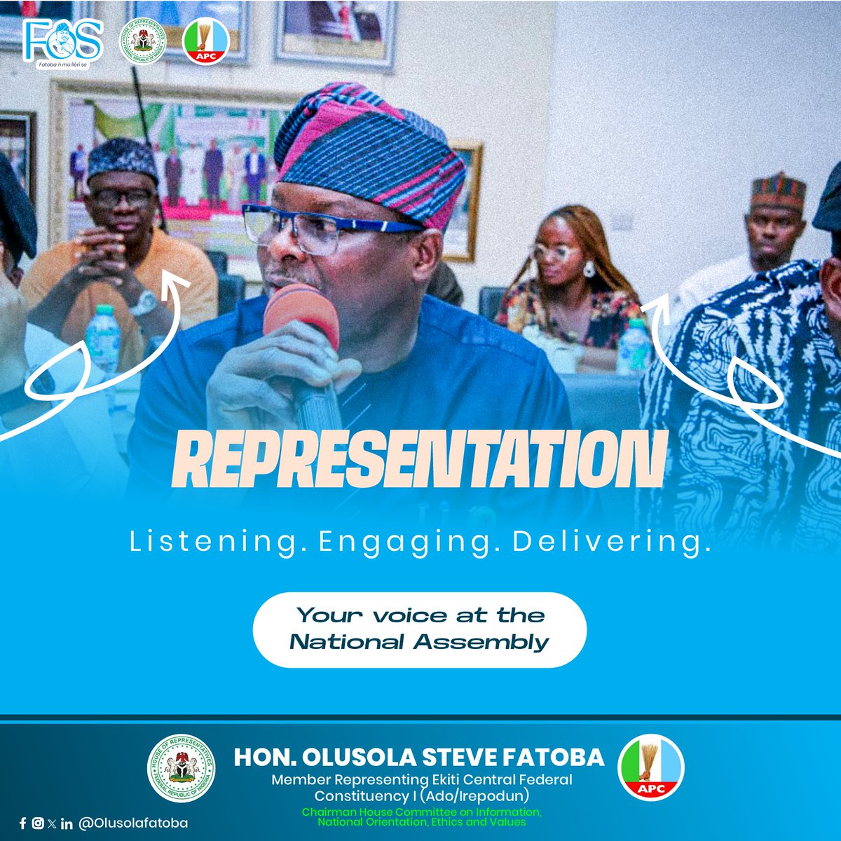 Listening Leads to Representation
Rep. Fatoba Olusola Steve meets constituents, hears concerns, and acts with purpose. His voice at the National Assembly reflects their voices. 

#FatobaDelivers #FOS
