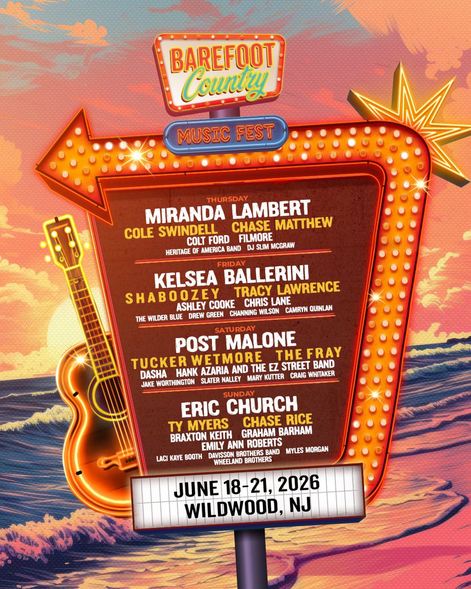 barefootcmf's tweet photo. THE MOMENT HAS ARRIVED!🌊🔥
Your BCMF 2026 lineup is here, and the Wildwood beach is calling. Are you answering?

⏰HEADS UP: Price increase + last chance to get the Thursday Night Kick Off Concert INCLUDED in your ticket purchase is Friday, March 20! Grab yours NOW at https://t.co/Yc5s9crXcN