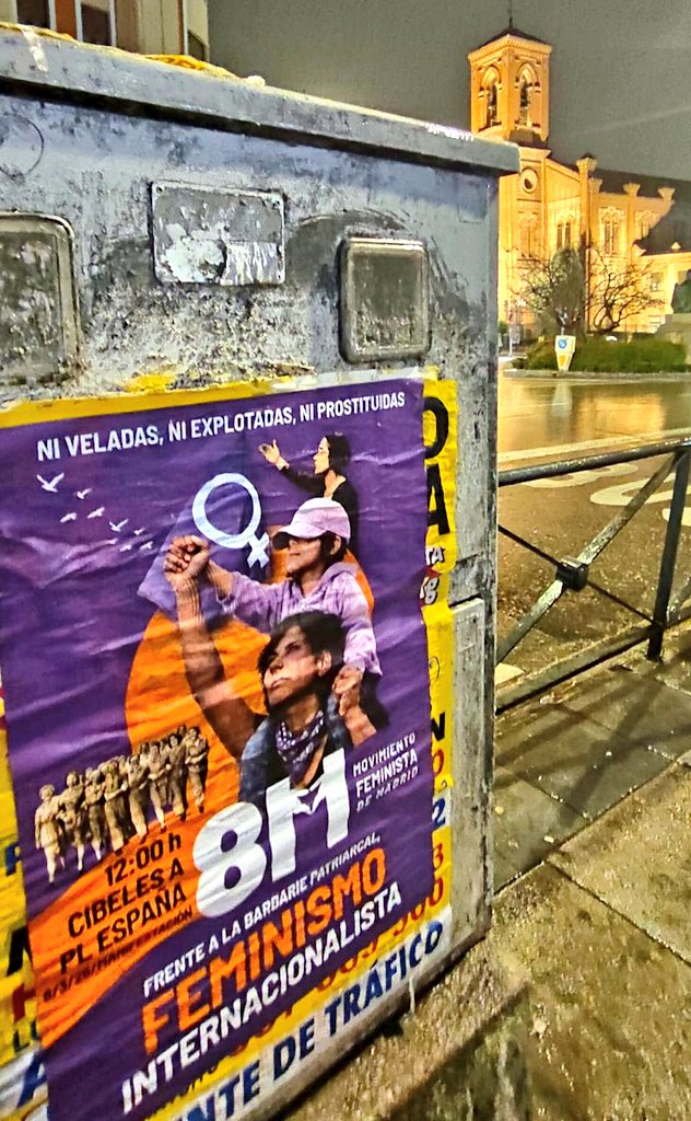 MovFemMad's tweet photo. Nuestros carteles de la manifestación #8MAbolicionista también están ya en la zona de Laguna, Lucero, Paseo de Extremadura, en Puerta del Ángel... Juntas somos imparables 💪🏽♀️ #FeminismoOBarbarie #8MAbolicionista #NiVeladasNiExplotadasNiProstituidas https://t.co/bk5pqkCl2Y