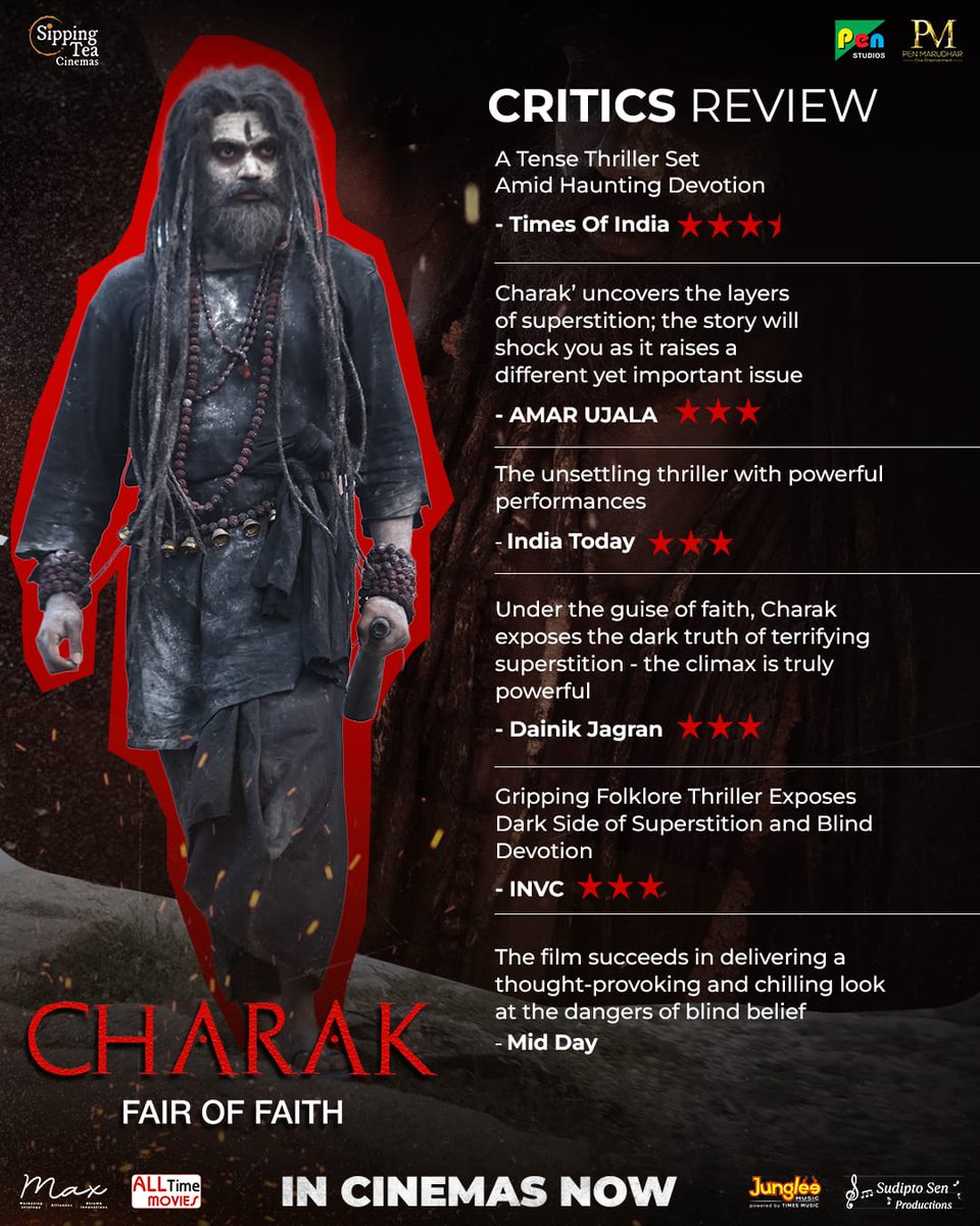 SIPINGTEACINEMA's tweet photo. The critics have spoken.

CHARAK is making an impact.

Now playing in cinemas. Book your tickets now with the BOGO offer on @Bookmyshow

@penmovies @jayantilalgadaofficial @sudipto_sen @rajesh.bhatt28 @sippingteacinemas @shieladitya_official @shankar.mahadevan https://t.co/wTbpRaEpYi