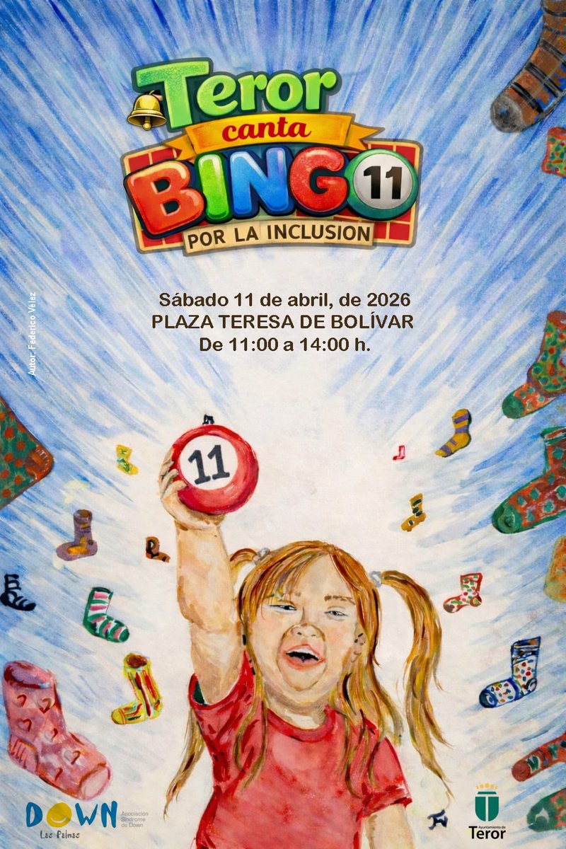 AytoTeror's tweet image. ✨ Teror acogerá el 11 de abril un 🎰 Bingo solidario a favor de la Asociación Down Las Palmas🧦, en la Plaza Teresa de Bolívar, de 11 a 14 h.
🎫 Entrada-donativo de 5 €💶
#teror #terorsolidario #terorsocial @DownLasPalmas 
teror.es/teror-acoge-un…