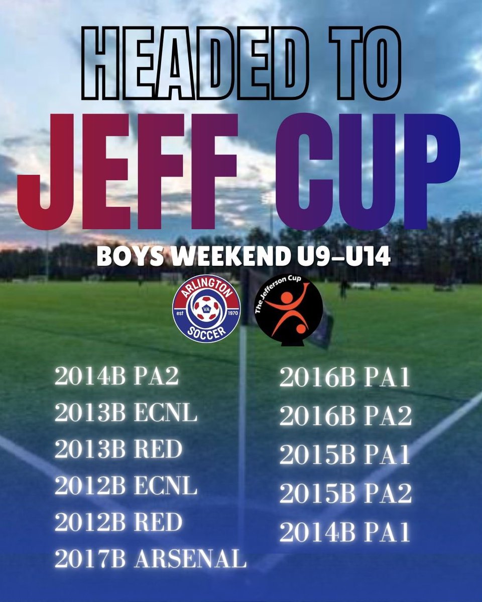 arlingtonsoccer's tweet photo. Good luck to all of our Arlington Soccer teams competing in Jefferson Cup this weekend! โฝ๐
Letโs go Arlington!
#teamarlington #jeffcup #jeffersoncup #socccer #soccertournament https://t.co/4WhdrvDS97