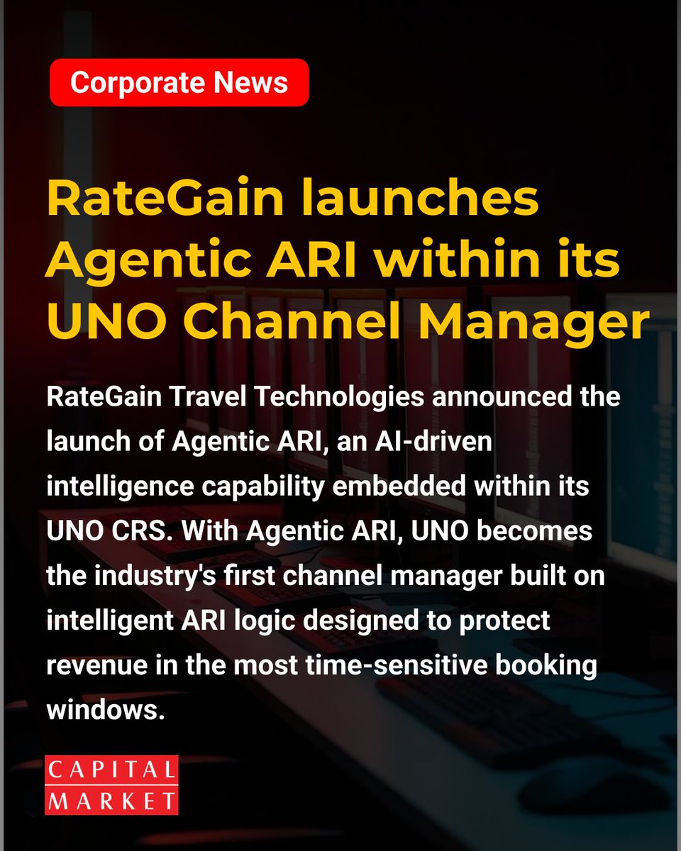 CapitalMarket17's tweet image. RateGain Launches Agentic ARI for UNO CRS
capitalmarket.com
#RateGain #TravelTech #HospitalityTech #AI