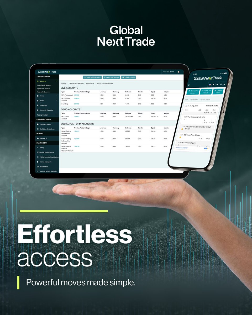 Complexity shouldn't be a barrier to execution.

The Global Next Trade platform is engineered to remove technical friction. We provide a streamlined interface that integrates institutional-grade tools into a single, intuitive dashboard.

Inside you'll unlock:

✅ Unified View: