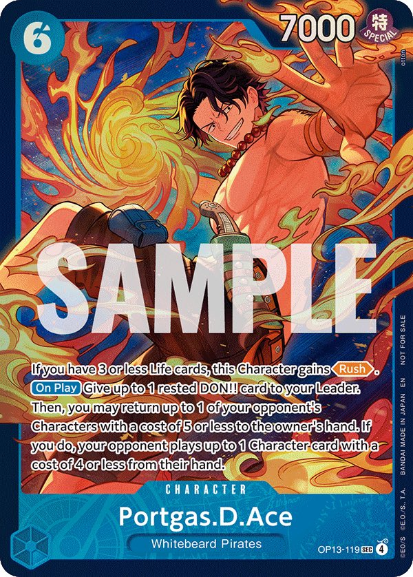 The Portgas D. Ace OP13-119 Winner card for the March 2026 Store