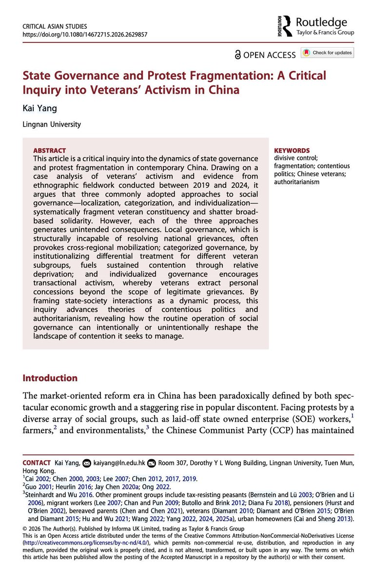 jcmittelstaedt's tweet photo. "While these governance mechanisms systematically produce fragmentation within dissenting groups such as veterans, they simultaneously generate distinct unintended consequences that fuel new and resilient forms of contention" https://t.co/J6dpHrszEW