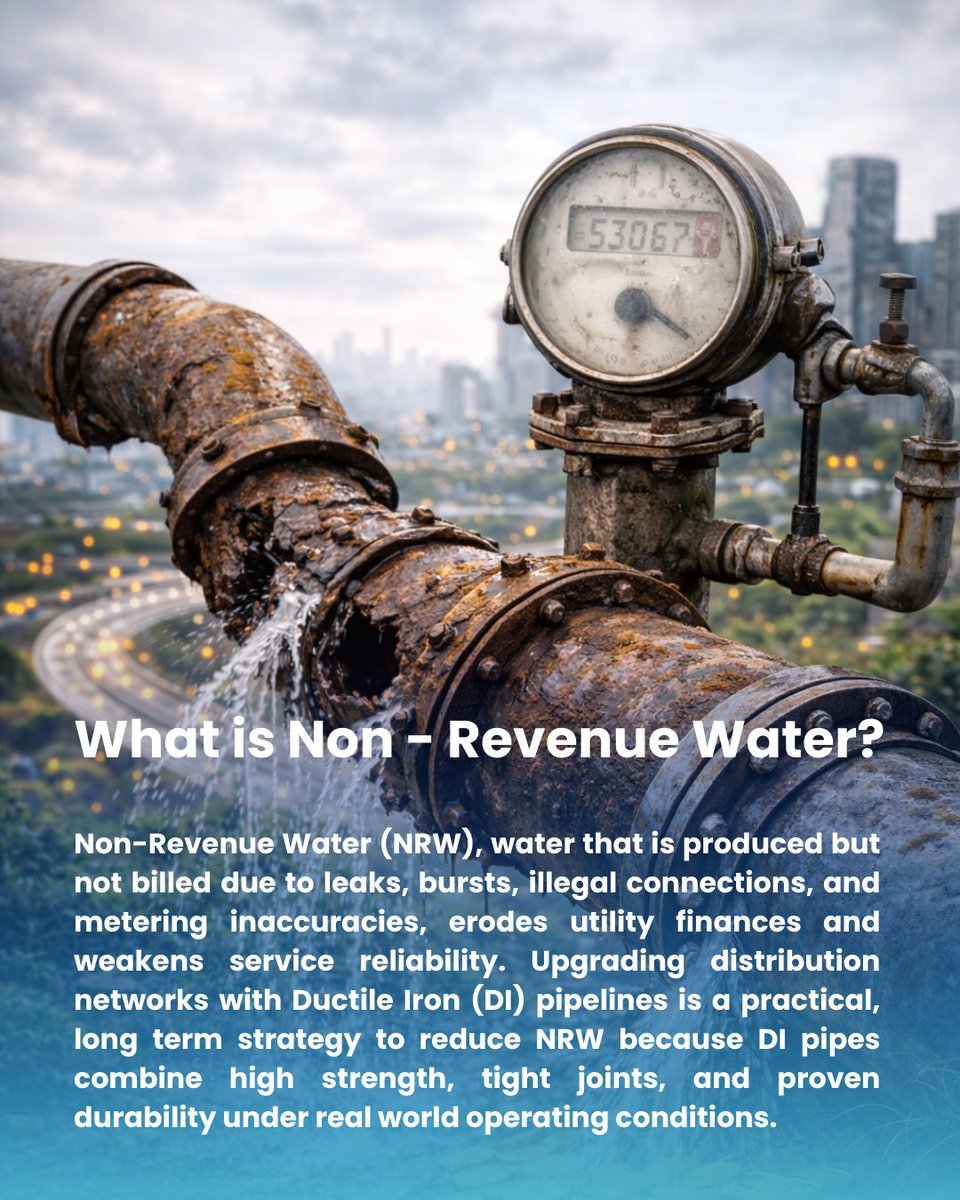 KejriwalCasting's tweet photo. Reducing Non-Revenue Water with DI Pipelines.
Strengthening urban water networks to minimize losses and improve supply reliability.

To know more visit: https://t.co/Oc5F06XRUW

#nonrevenuewater #DIpipe #watertransmission #restrainedjoints https://t.co/D7bgL3qBGg