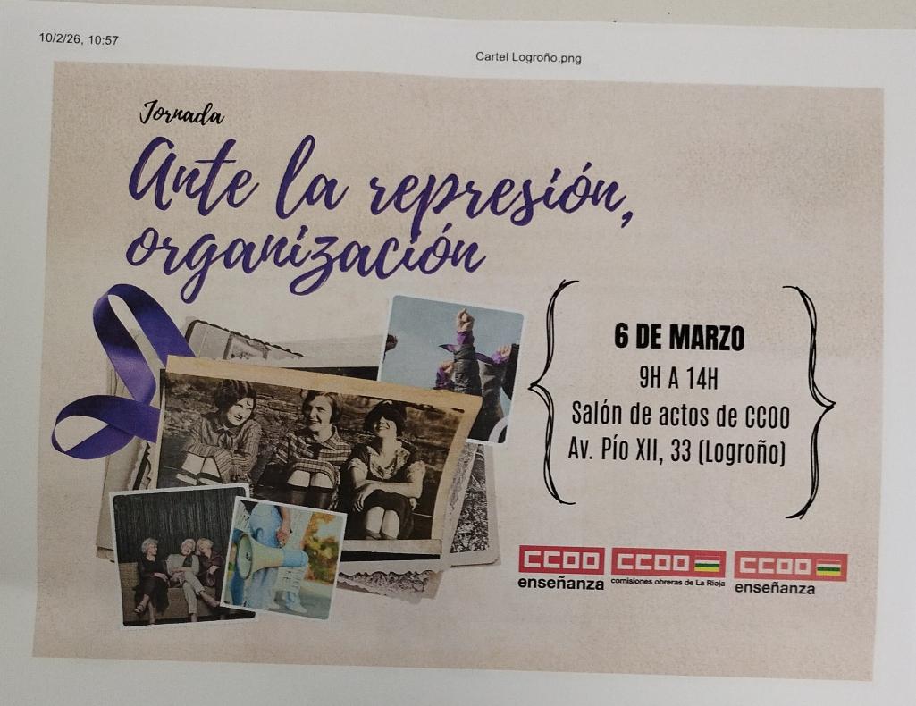 oliva_FEM_CCOO's tweet photo. Jornada en Logroño "Ante la represión, organización" Hemos escuchado ejemplos de resistencia, organización y militancia femenina y feminista. Repaso histórico centrado en La Rioja, porque los pueblos que olvidan su memoria están condenados a repetirla.@CCOOLaRioja @feccoo https://t.co/siP8XAO7wg