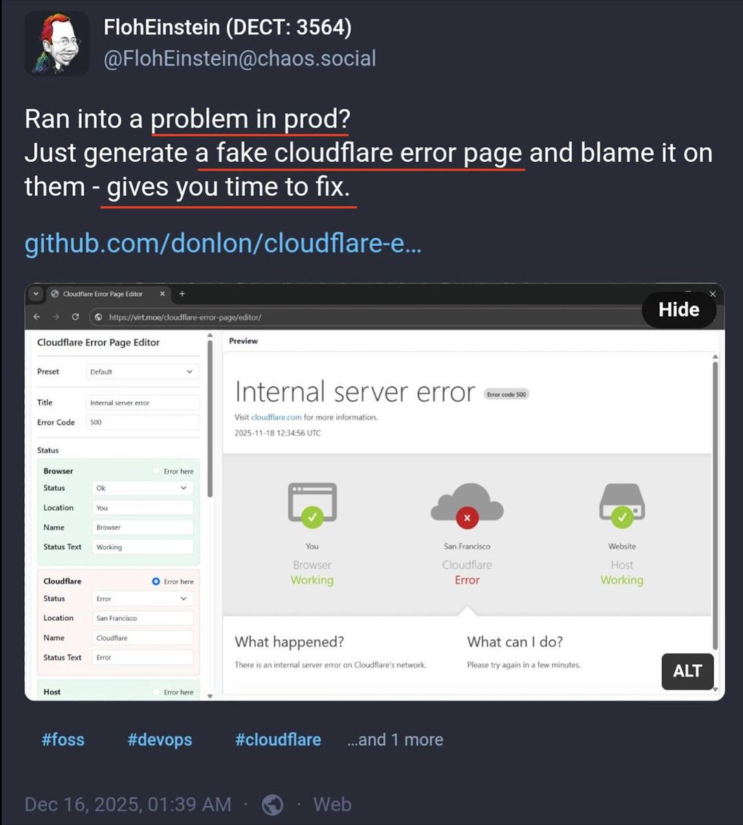 ioannnsd29442's tweet image. Amazing workaround 😂
#cloudflare #github #workaround #webdev