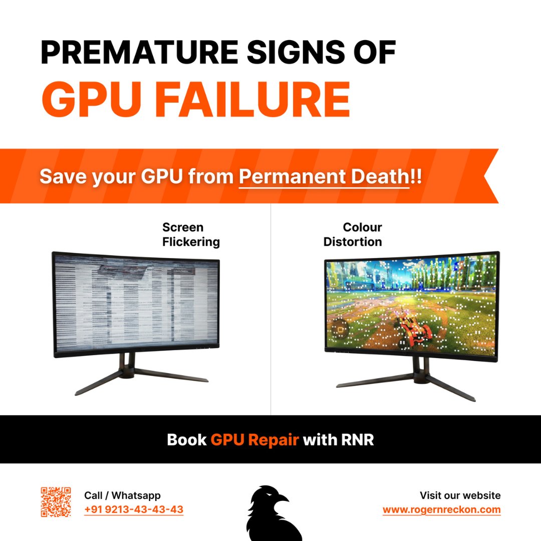 rogernreckon's tweet photo. "GPU WARNING: Screen flickering? Weird colors? 🖥️🎨
Don't wait for the Black Screen of Death.
#PCMasterRace #GPU #GPUFailure
#GPUProblems #GPURepair #GPUArtifacting #DelhiGamers
#DelhiNCR #GurgaonGamers #NoidaGamers
#CustomPC #DelhiGaming #Rogernreckon
#RogernreckonGaming #RMA https://t.co/LIASuCXhyI