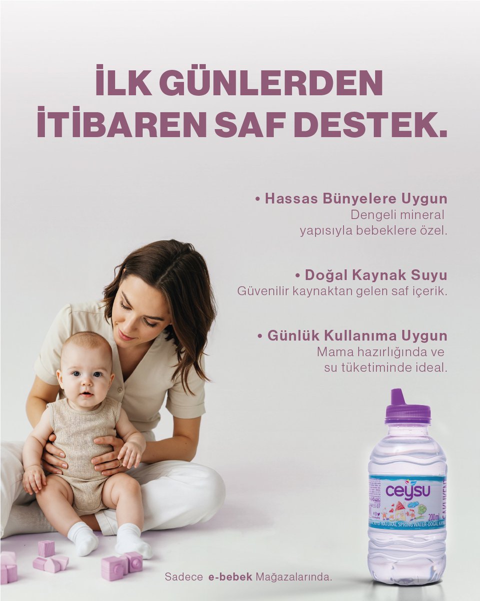 Miniklerin hassas dünyası için saf ve dengeli bir kaynak.💜
Ceysu bebek suyu, doğal kaynak yapısı ve dengeli mineralleriyle mama hazırlığında ve günlük kullanımda güvenle tercih edilebilir.
Sadece e-bebek mağazalarında.
#Ceysu #BebekSuyu #AnneBebek #DogalKaynakSuyu #eBebek