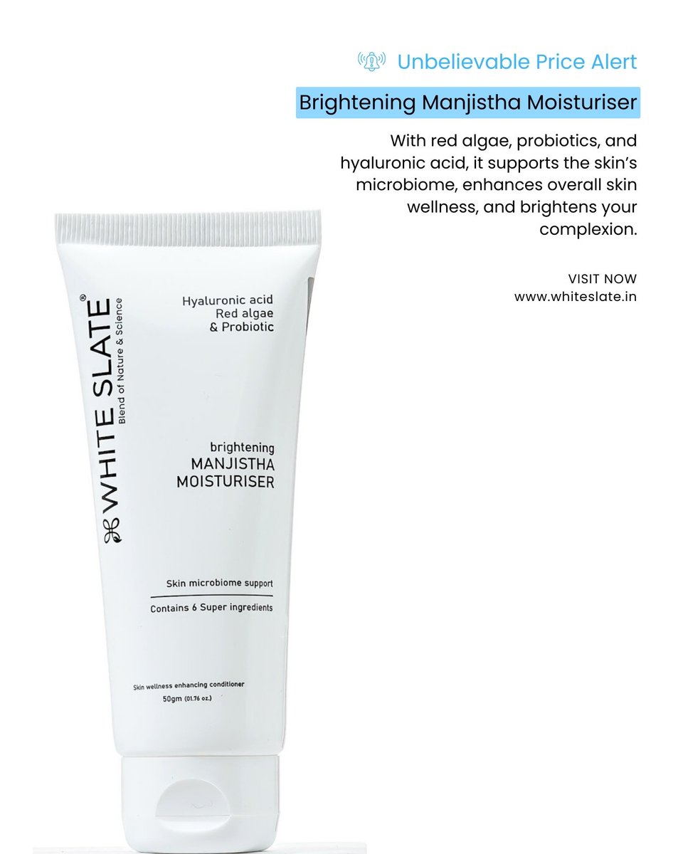 WhiteSlate44's tweet photo. ✨ Your skin deserves better hydration.
Meet the Brightening Manjistha Moisturiser — powered with Red Algae, Probiotics &amp; Hyaluronic Acid.

🛍️ Visit now: https://t.co/u7iBdEiv57

#moisturiser #naturalskincare #Whiteslate #skincarecommunity #IranWar
#TheUltraPhone https://t.co/0gFOs7fRnG