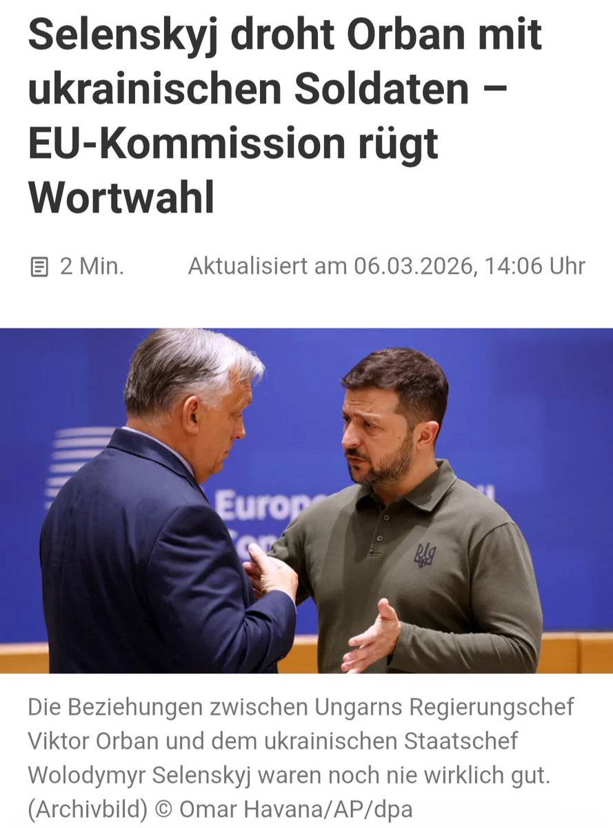 Ich kann das nachvollziehen ...

Orban blockierte eine große Banküberweisung.

Wenn Selenskyj tatsächlich solche Absichten hätte, würde er sie wahrscheinlich nicht öffentlich bekannt geben. 

#UkraineWar
