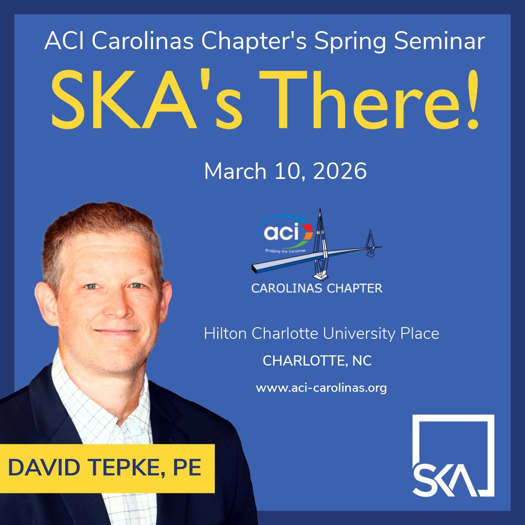 SKAengineers's tweet image. David Tepke, PE will be presenting in two sessions at the @acicarolinas Spring Seminar. Other speakers from @ConcreteACI ACI Center &amp;amp; #TitanAmerica will also be presenting.
#educationalseminar #discussions.
#Concrete #ReinforcingSteel #Cement #concreterepair #buildingcodes