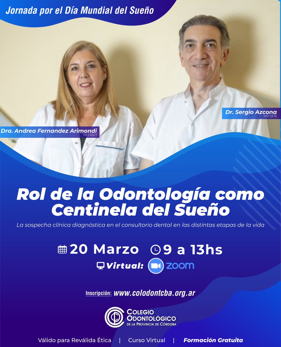 colodontcba's tweet photo. 💤 Jornada por el Día Mundial del Sueño

Encuentro sobre el Rol de la Odontología como Centinela del Sueño, donde abordaremos la importancia de la sospecha clínica diagnóstica en el consultorio dental en las distintas etapas de la vida.

🔗 Inscripción: https://t.co/YeldYSBxo2 https://t.co/fHb1OQi9Yn
