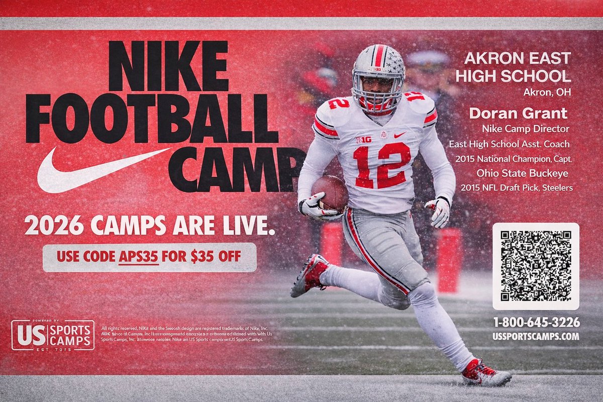 AkronsVO_21's tweet photo. Akron Nike Football Camp 🏈

Akron East HS- July 6th-8th, 2026 🎯

DISCOUNT CODE: APS35

https://t.co/3dSeCGG6yg https://t.co/TH7rVyBJNO