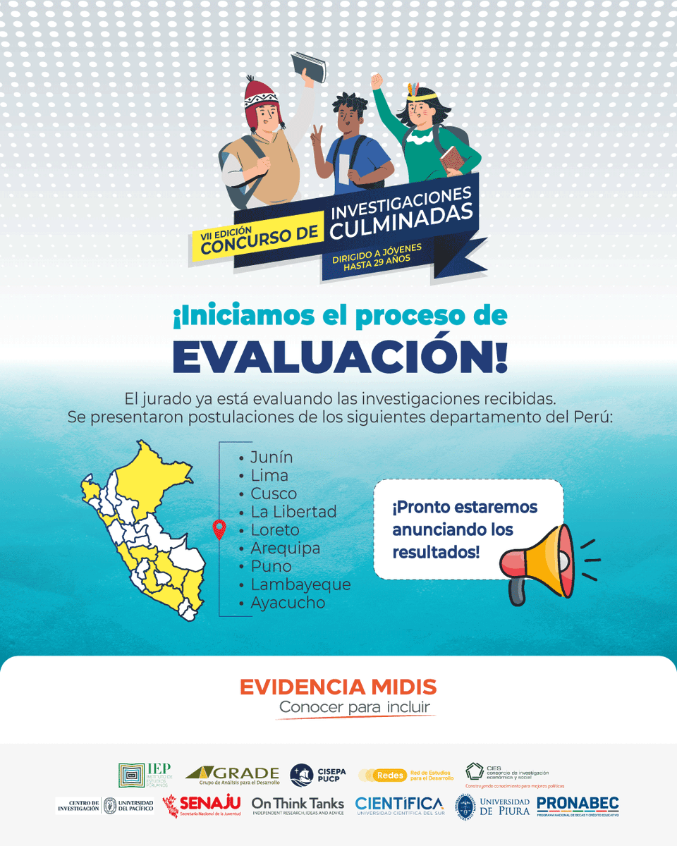 EvidenciaMidis's tweet photo. 📢 ¡Iniciamos la etapa de evaluación!

Gracias a todas y todos los participantes por sus propuestas, que aportan evidencia para mejorar las políticas públicas en favor de la población más vulnerable. 💪🏼

🔎 Pronto compartiremos los resultados.

#JóvenesInvestigadores #CICJ2025 https://t.co/PIJJcywHhB