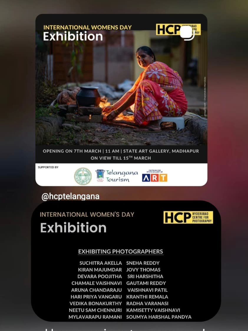 ArunaChandaraju's tweet image. A photo by me is part of this one-week grp show opening tomorrow for #InternationalWomensDay at State Art Gallery, Hyderabad. By #HCP. All are welcome. @TravelTelangana @HiHyderabad @ApnaSecbad #Art #photography #Photographer #Womensday2026 #Women