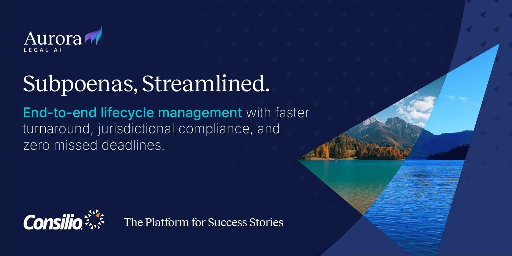 ConsilioGlobal's tweet photo. Subpoenas don’t wait. Subpoena Intelligence streamlines intake, document generation, and compliance tracking so teams respond faster and recover fees more consistently. See it in action at #Legalweek26: https://t.co/koAtOu5Fy5 https://t.co/mDZ1GF1xBI