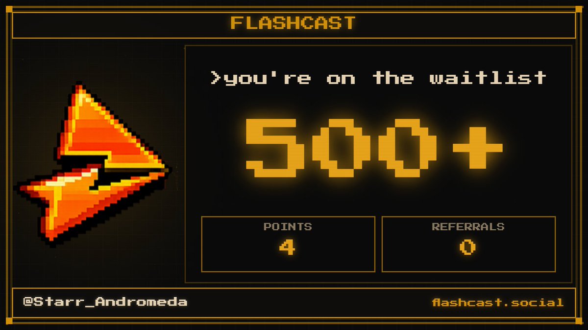 Starr_Andromeda's tweet photo. My Flashcast Social waitlist position is: # 500+ https://t.co/QBrscAD988