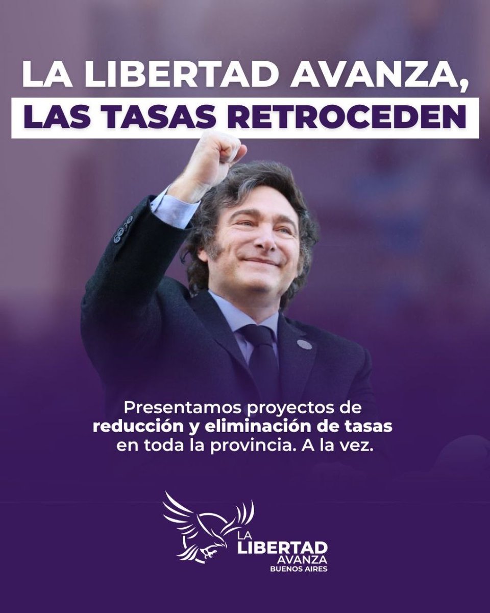 LLAenPBA's tweet photo. LA LIBERTAD AVANZA, LAS TASAS RETROCEDEN

Por primera vez en la historia de la Provincia de Buenos Aires, hemos presentado a través de nuestros bloques de concejales una iniciativa coordinada para reducir de manera masiva las tasas municipales en 116 municipios.

Buscamos una eliminación de 138 tasas municipales y una reducción de otras 122 en toda la Provincia. Los bonaerenses pagan cada vez más tasas, pero reciben cada vez peores servicios. Eso debe terminar.