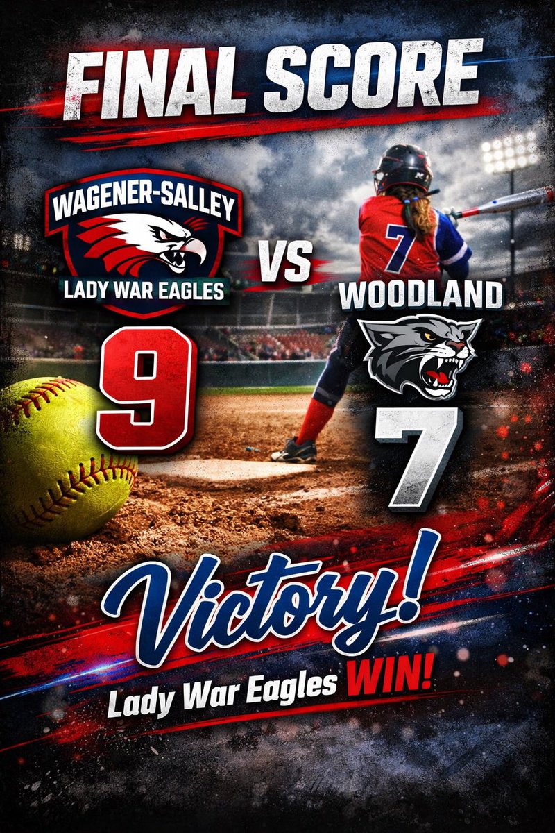 war_softball's tweet photo. Lady War Eagles walk it off in extra innings! 
Makenley Walling blasted a walk-off HR in the 8th to defeat Woodland 9-7. RaeLynn Poole led the offense going 3-5 with 2 RBI &amp; 3 runs, including a clutch triple to tie it. Hooker 3-5, Harris 1-3 (2 RBI). Next up: Branchville Monday. https://t.co/pp6GyWyTcu