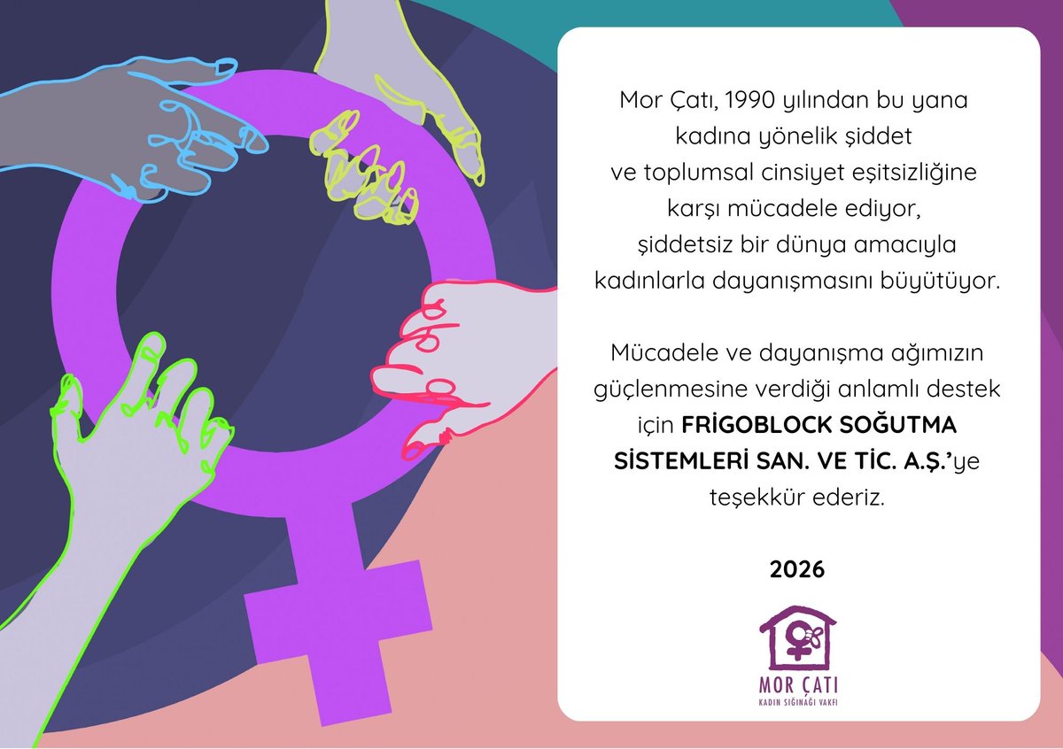 FrigoBlockTR's tweet photo. Her yıl olduğu gibi 2026’da da Mor Çatı Kadın Sığınağı Vakfı’na bağışta bulunarak kadınların güçlenmesine destek verdik. Şiddetsiz ve eşit bir toplum için dayanışmayı önemsiyoruz.

8 Mart Dünya Kadınlar Günü kutlu olsun.

#8Mart #DünyaKadınlarGünü #KadınDayanışması #MorÇatı https://t.co/1bMfivMAq2