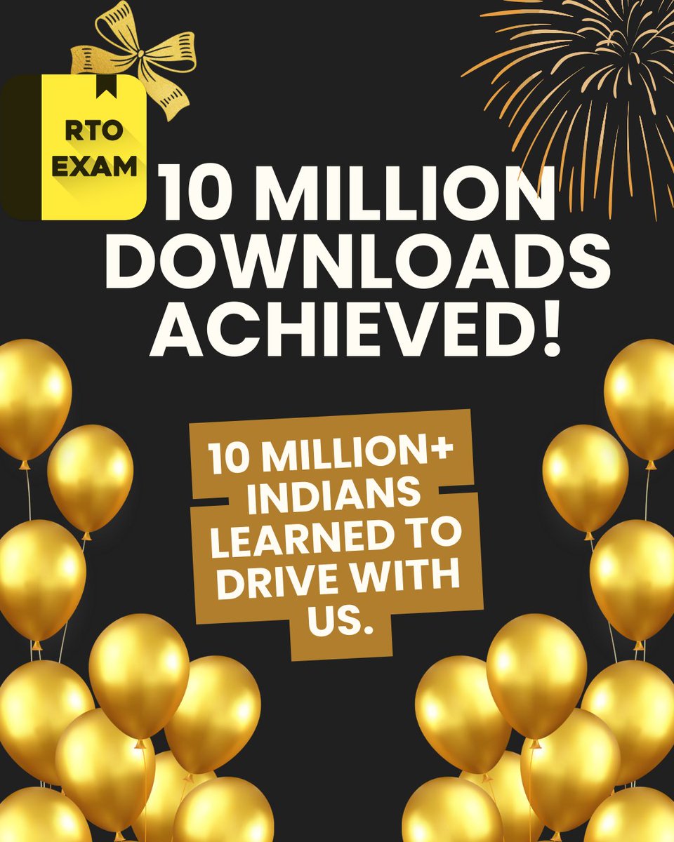 pavansgroup's tweet photo. 🚀 Milestone Unlocked: 10 Million+ Downloads 
We’re incredibly proud to share that our flagship product, Our RTO Exam App, has surpassed 10 Million+ downloads on Google Play - empowering millions of aspiring drivers across India to confidently prepare for their Learner’s Licence https://t.co/RNte6pGEZN