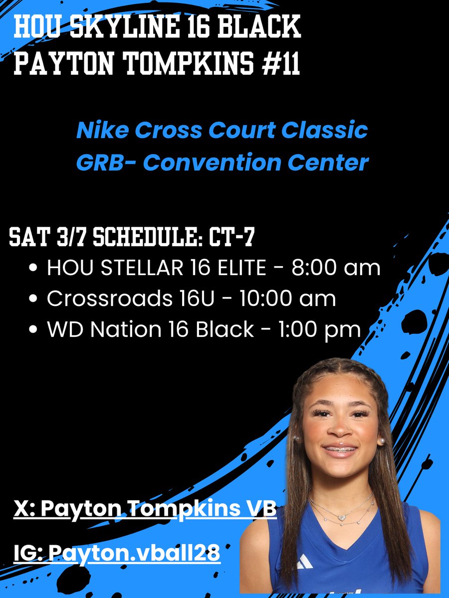 Nike Cross Court Classic this weekend at Houston’s George R Brown. Excited for another opportunity to compete with my teammates. Schedule👇
<a href="/HoustonSkyline/">Houston Skyline</a> <a href="/PDTexas/">Prep Dig Texas</a> <a href="/PrepVolleyball/">PrepVolleyball.com</a> <a href="/MaxPreps/">MaxPreps</a>
