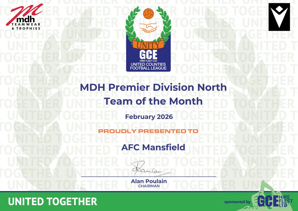utdcos's tweet photo. 🏆February  Awards🏆

The first award of the night goes to the Premier Division North Team of the Month @AFCMansfield 🎉

They win the award after winning all their matches in February and with a goal difference of+10. Great work👏👏

@MDHSports @MacronSports @GCEHireFleet https://t.co/qCPIJlBaWp